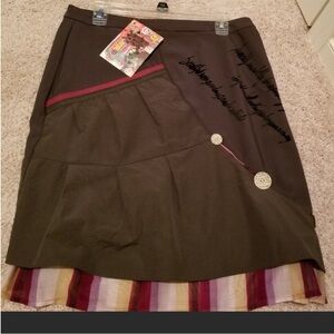 Stylish gray and purple Skirt with Striped Hem